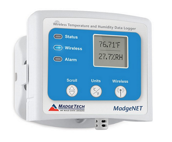 Two-way wireless temperature and humidity data logger.